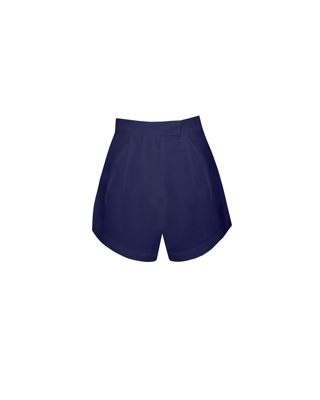 Short Bottom Pleats Detail Waistband Tailoring - Navy Blue Linen