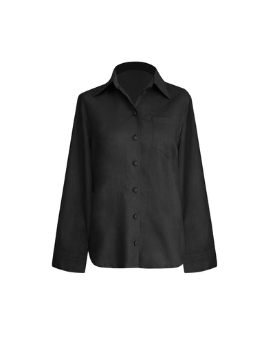 Tailoring Shirt Top - Black Linen