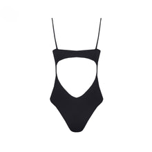 Load image into Gallery viewer, Ring Half Cup Swimsuit - Ribbed Black