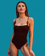 Load image into Gallery viewer, Ring Half Cup Swimsuit - Ribbed Black