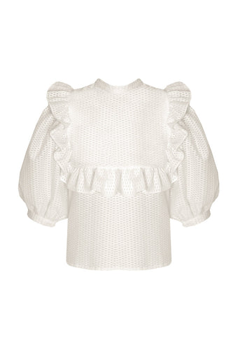 Camisa  Babado Square Manga Bufante - Guipir White