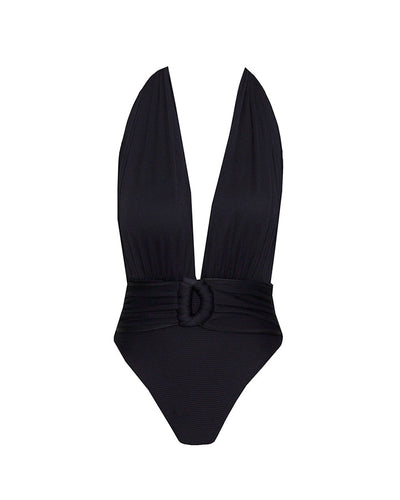 Backless Swimsuit Band D - Black Ribbed