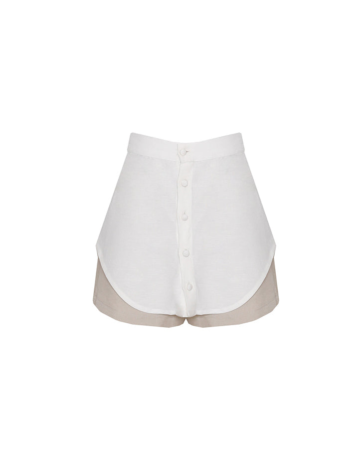 Short Double Buttons Tailoring Bottom - Off-White Linen