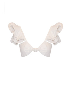 Ruffled Front Knot Bikini Top - Off-White