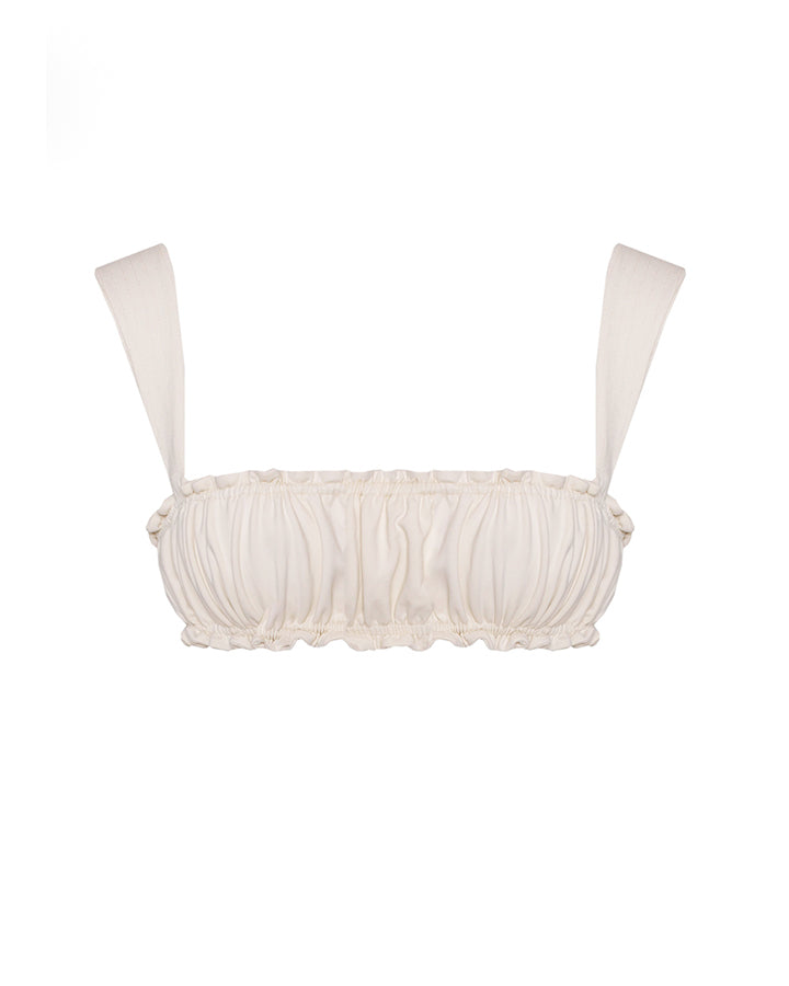 Ruched Straight Bikini Top - Off-White