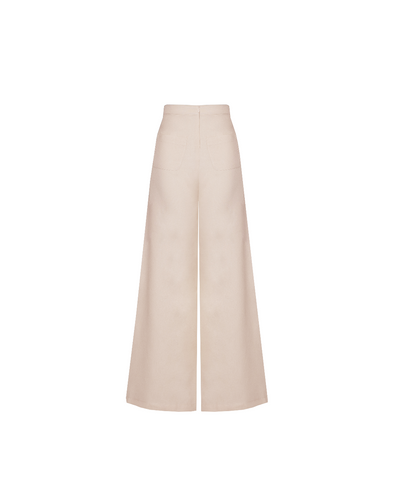 Retro Pocket Straight Tailoring Pants Bottom - Vanilla Linen