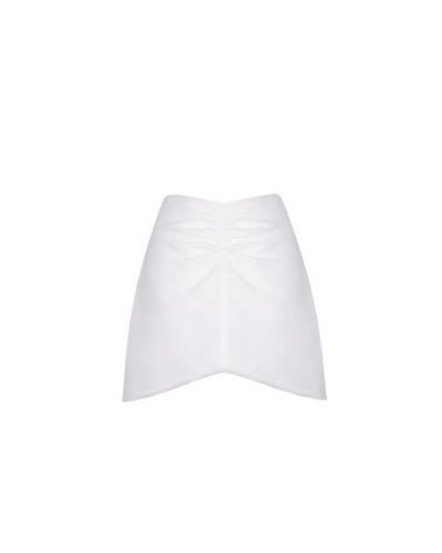 Short Ruched Detail Skirt Bottom - Off-White Linen